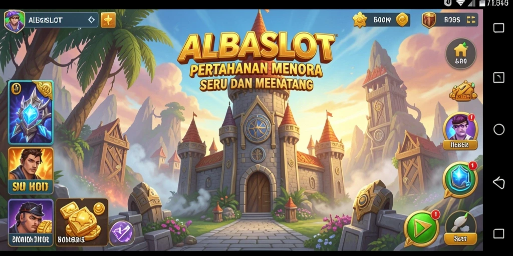 Tampilan gameplay ALBASLOT dengan menara yang melawan gelombang musuh.