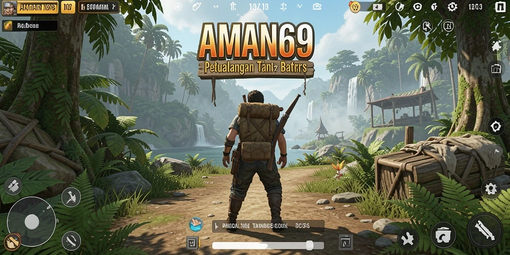Screenshot gameplay AMAN69 yang menampilkan petualangan di dunia terbuka.