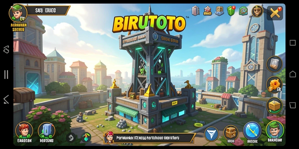 Tampilan gameplay menegangkan dalam BIRUTOTO dengan menara yang siap bertahan.
