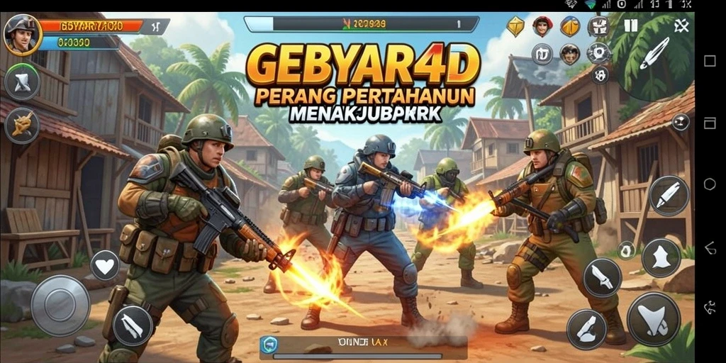 Screenshot gameplay GEBYAR4D yang menunjukkan aksi Tower Defense yang intens.