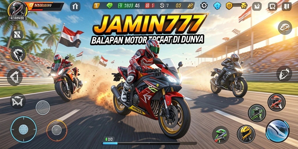 Tampilan gameplay seru dalam balapan motor yang menegangkan.
