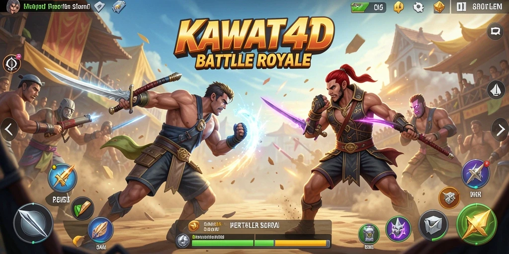 Gambaran aksi intens dalam KAWAT4D saat bertarung di arena Battle Royale.