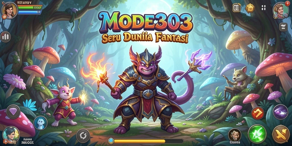 Tampilan gameplay MODE303 dengan karakter yang berpetualang di dunia ajaib.
