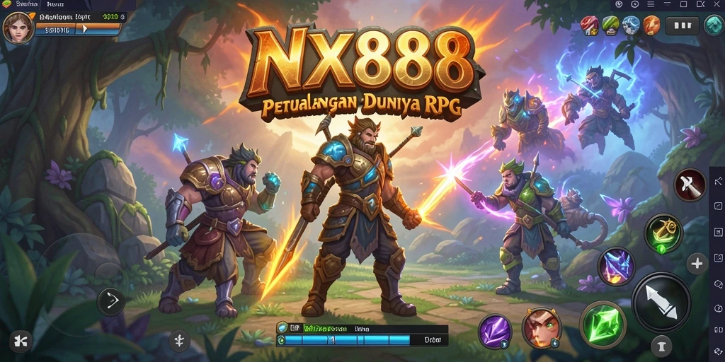 Screenshot gameplay NX888 yang menampilkan pertarungan epik di dunia RPG.
