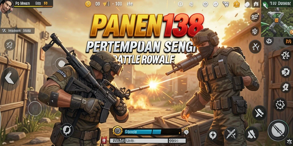 Screenshot menampilkan pertempuran intens dalam PANEN138 Battle Royale.