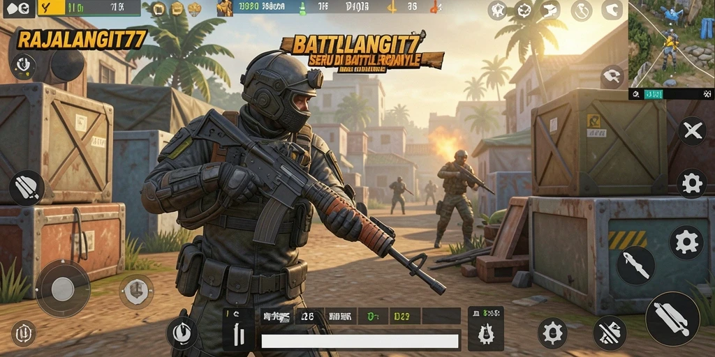 Tangkapan layar gameplay RAJALANGIT77 yang penuh aksi Battle Royale.