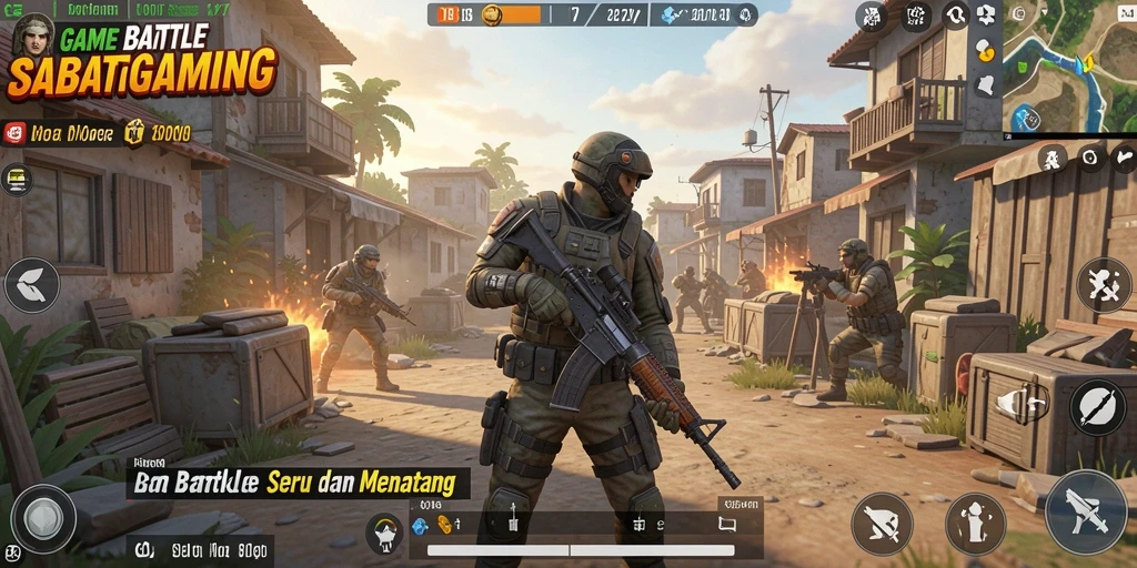 Screenshot permainan SOBATGAMING yang menunjukkan aksi seru dalam Battle Royale.