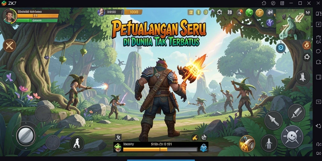 Screenshot gameplay ZK7 yang menampilkan petualangan seru di dunia yang kaya.